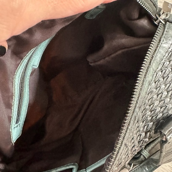 Abbacino Deep Teal Woven Leather Satchel Bag Large Top Handle Crossbody Boho - Picture 9 of 10